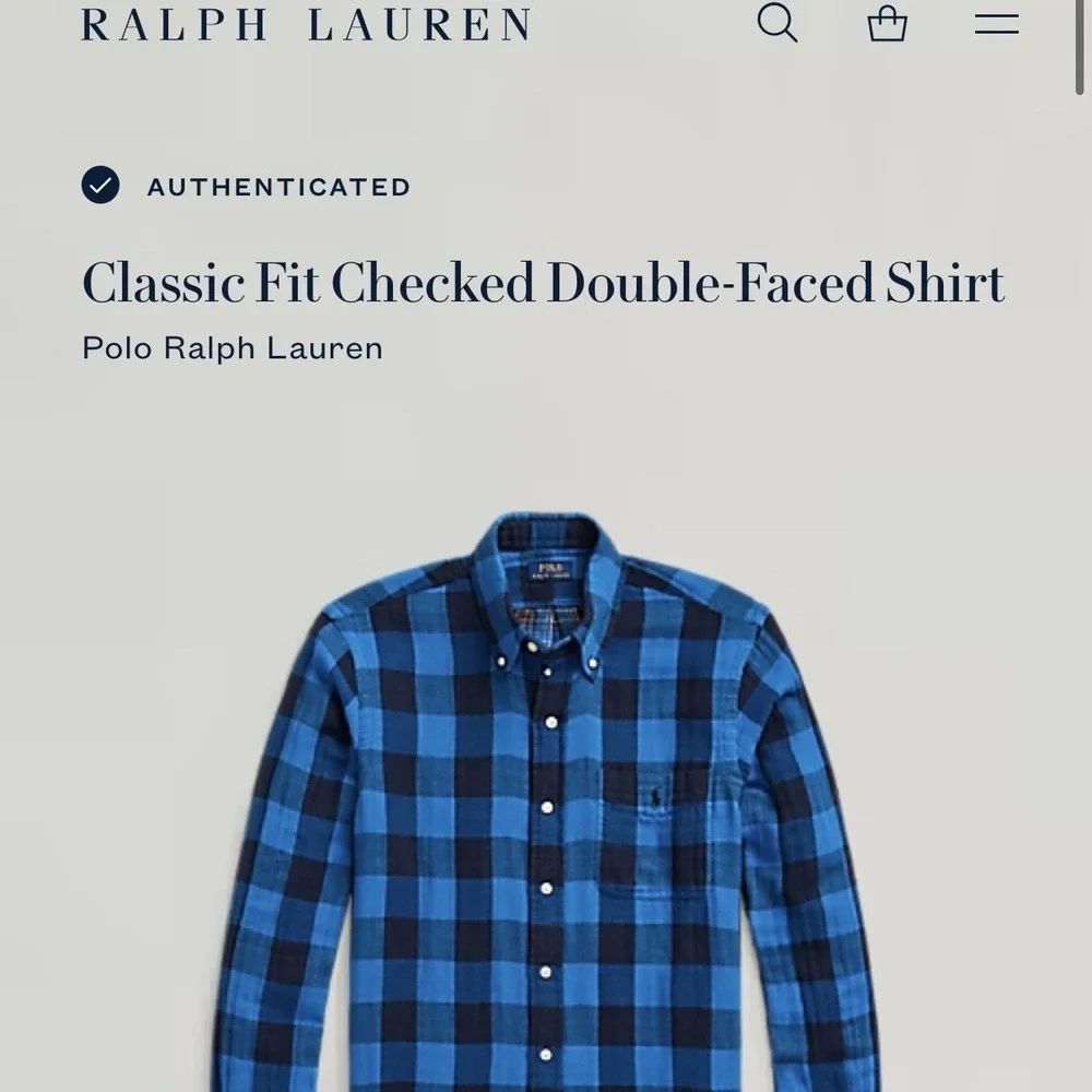 Polo Ralph Lauren Classic Fit Plaid Double Face Shirt Blue Buffalo Flannel Men L